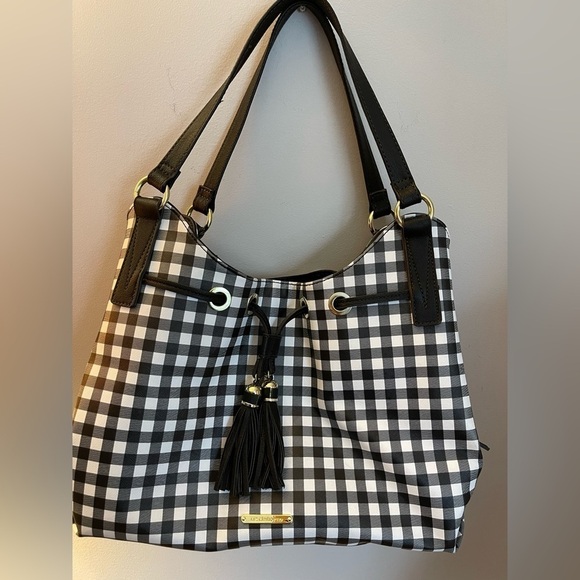 Liz Claiborne Shoulder Bag and Matching Wallet Black White Tassels - Picture 1 of 16